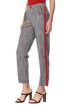 Prince of wales pants stripes details at sides (red or black),