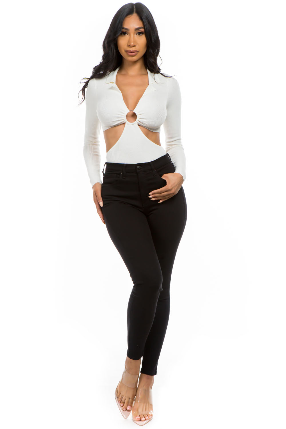 Balboa Fashion Ednada Long-Sleeve Open-Back Knit Bodysuit