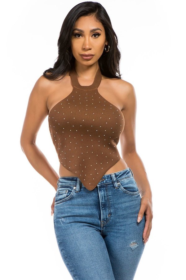 Triangle Knit top with stones all-over