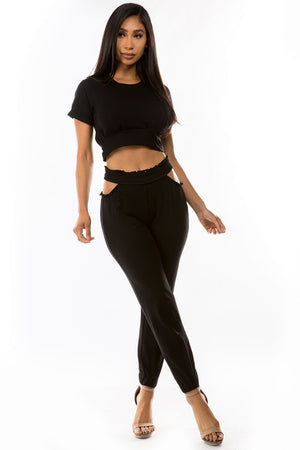 Annalisa loungewear set cut-out pants with crop top and pants