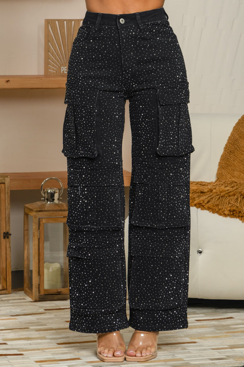 Takeya rhinestones cargo denim jean