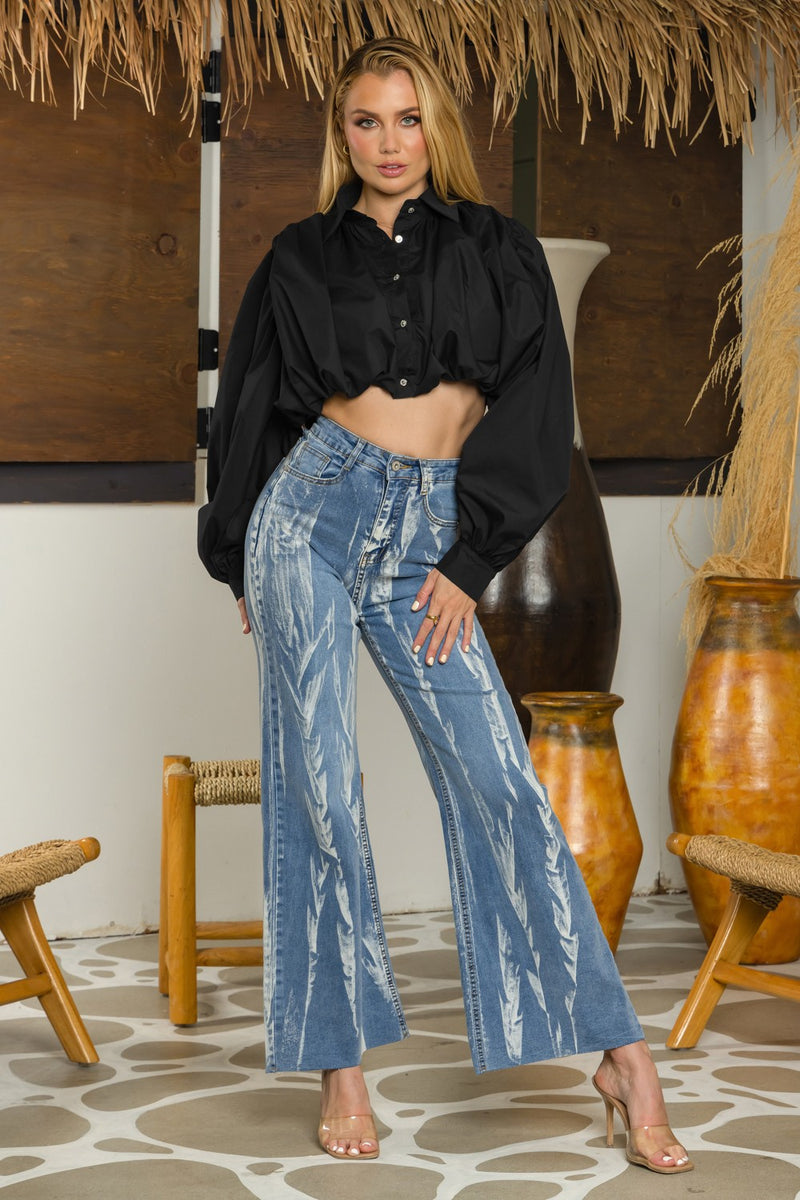 ANGEL BUBBLE LONG SLEEVE POPLIN BLOUSE