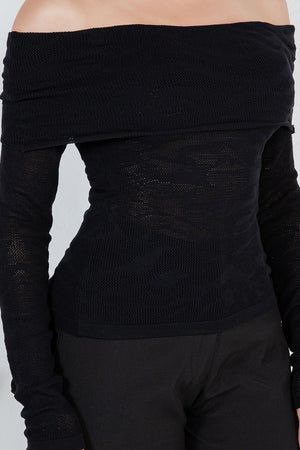 Amandea animal print off shoulder knit long sleeve top