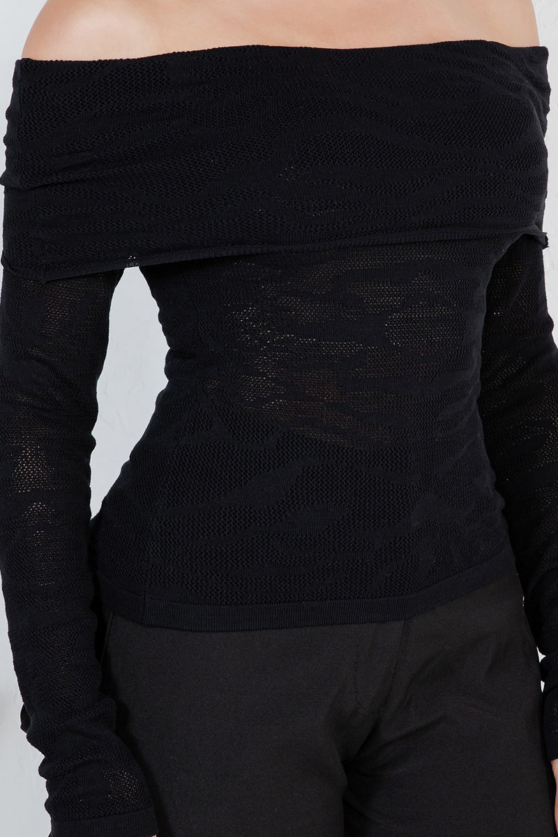 Amandea animal print off shoulder knit long sleeve top