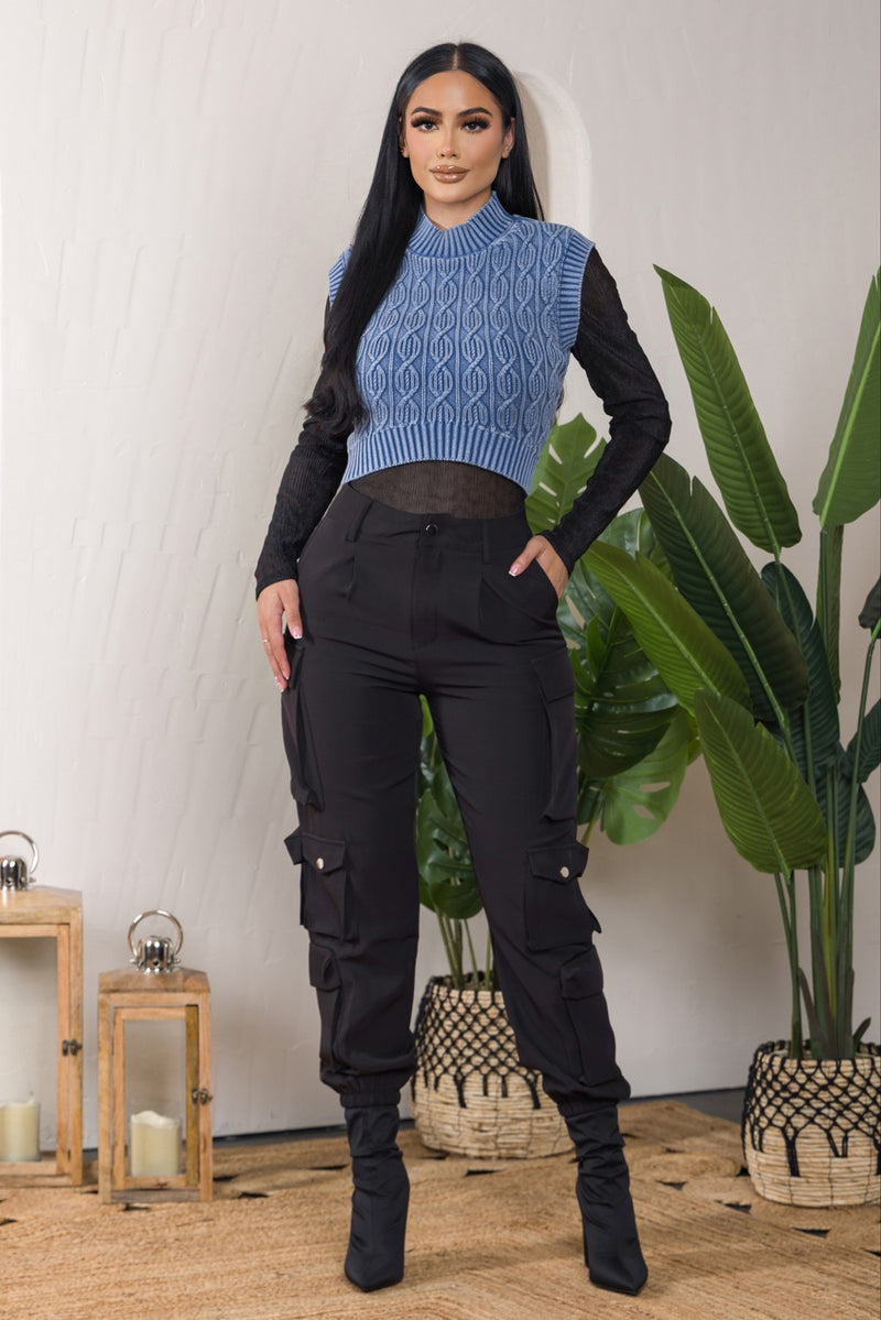 Virginia cable knit acid wash vest