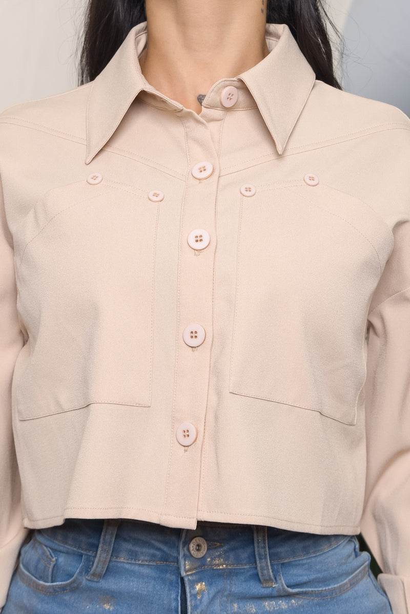 Kathryn Long sleeve cropped blouse with pockets