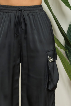 Ella Satin cargo pant with rhinestones