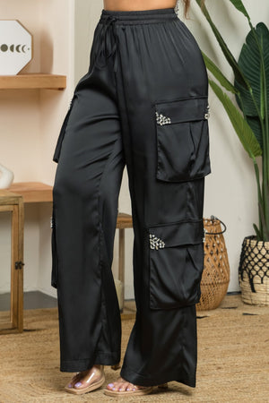 Ella Satin cargo pant with rhinestones