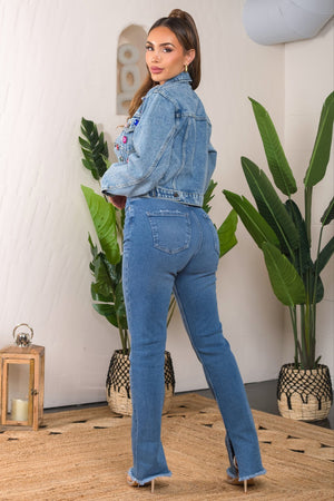 Sandra Cropped denim jacket with rhinestones