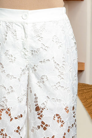 Guipure lace front and solid back wide leg pants