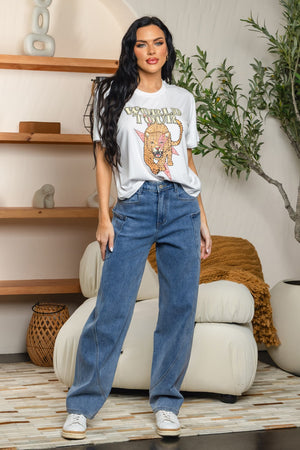Embellishment print tiger world tour T-shirt