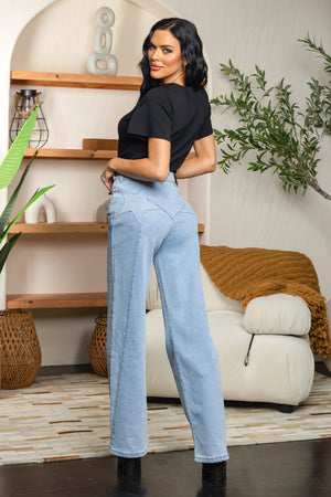 Star detail on the back stretchy high wasited jean