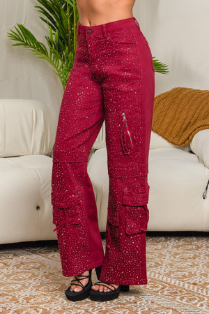 Stretchy rhinestones cargo pants