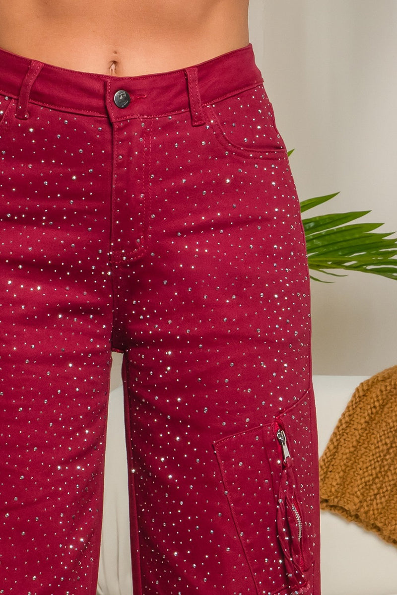 Stretchy rhinestones cargo pants