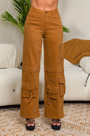 Stretchy rhinestones cargo pants