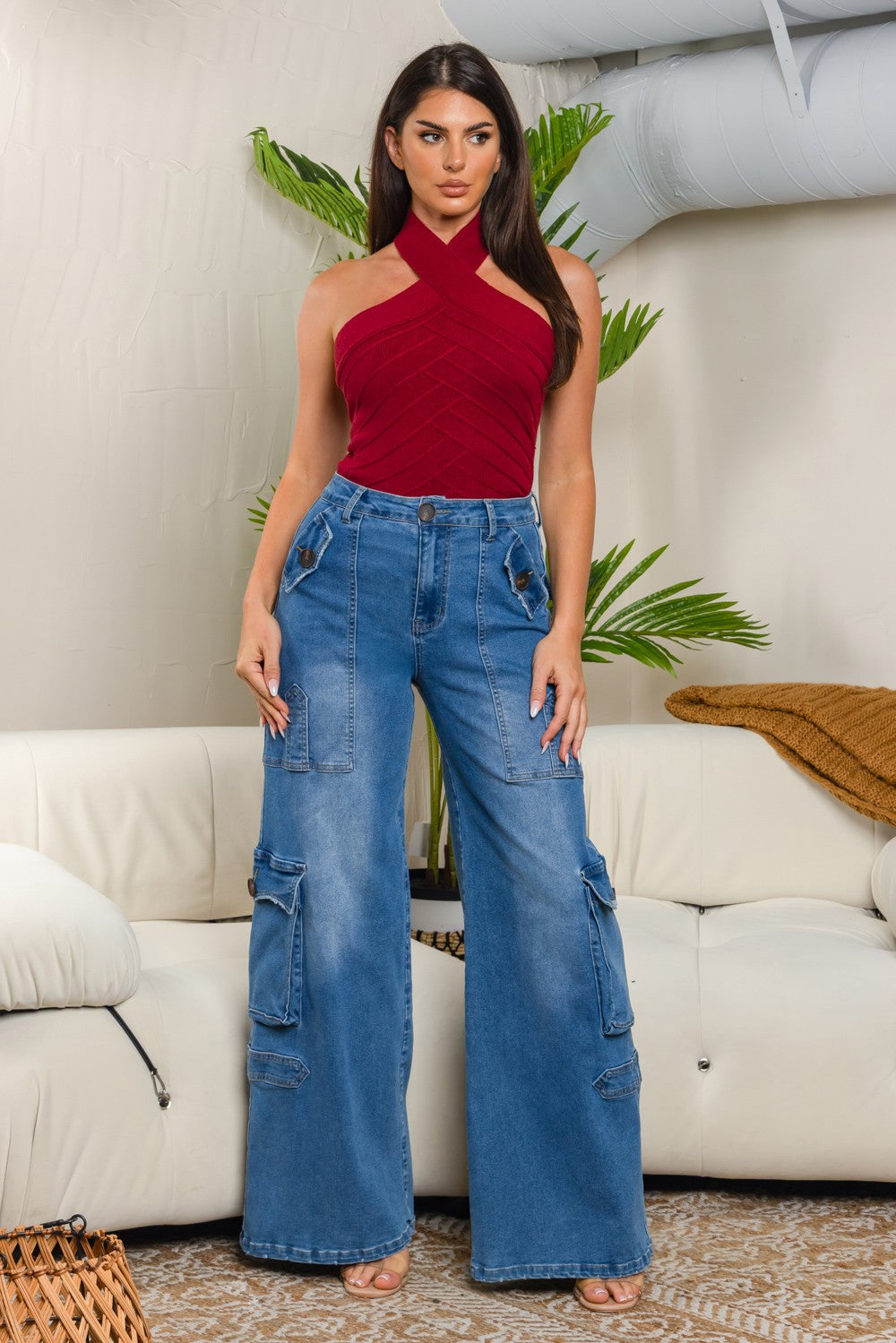 Esra sleeve less textured knit top