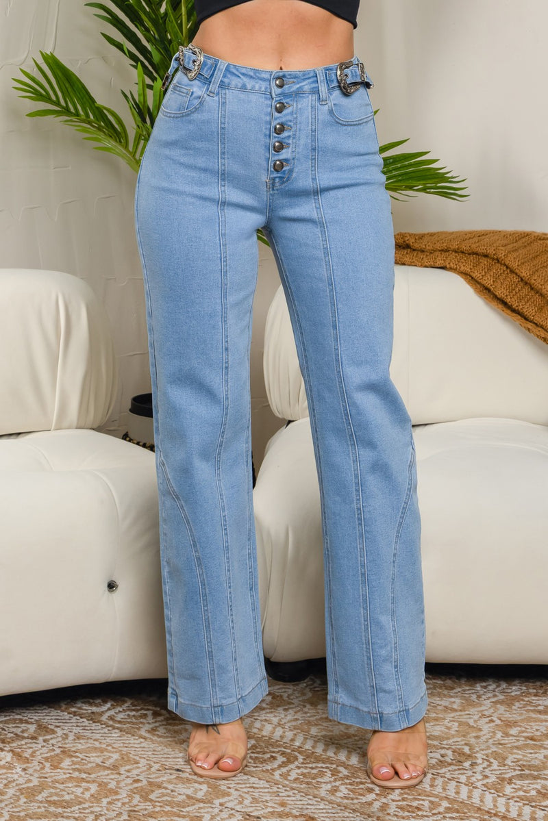 Bahar 5 buttons straight jeans with belt on the waist
