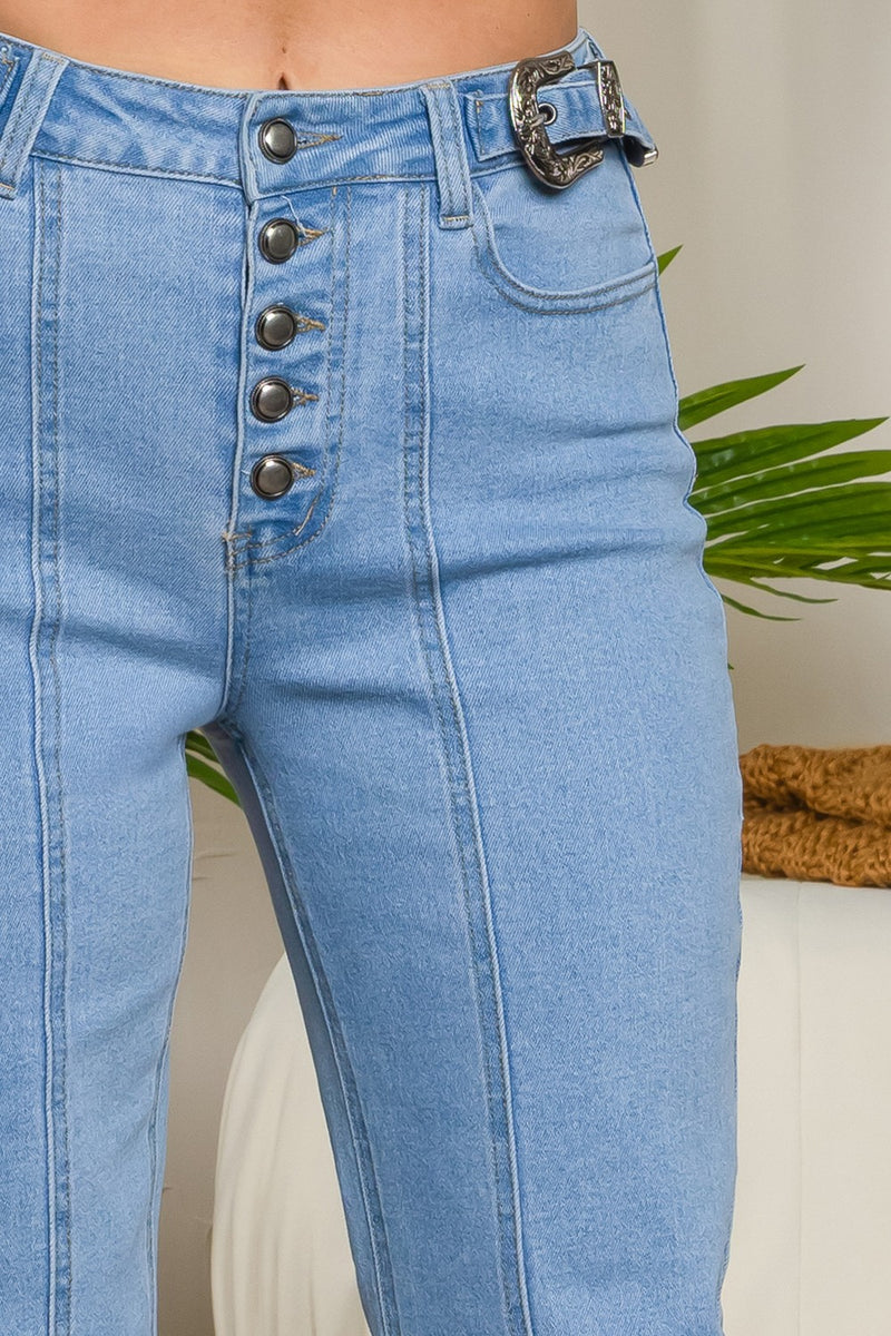 Bahar 5 buttons straight jeans with belt on the waist