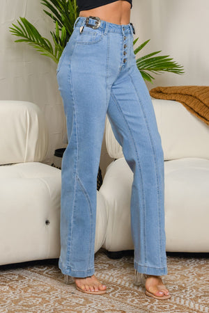 Bahar 5 buttons straight jeans with belt on the waist