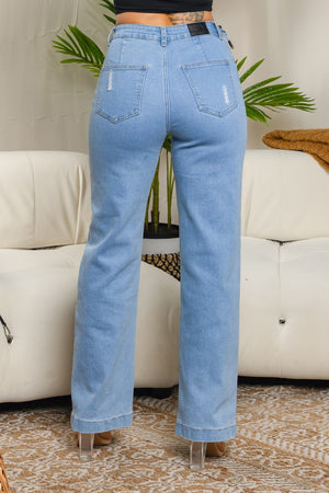 Bahar 5 buttons straight jeans with belt on the waist