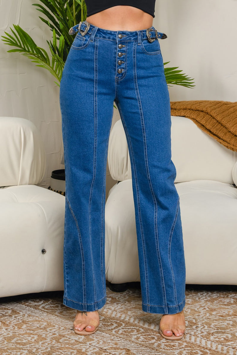 Bahar 5 buttons straight jeans with belt on the waist
