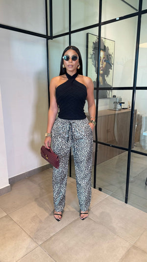 Beijing leopard print faux leather jogger pants