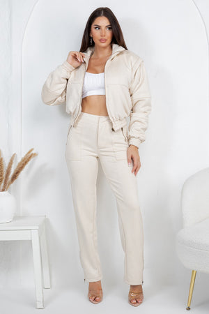 Lau suede bomber jacket 2 pieces set