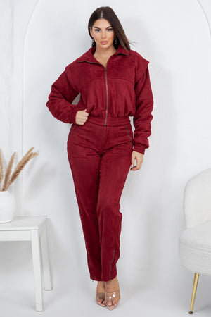 Lau suede bomber jacket 2 pieces set