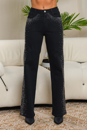 Paquita stretch rhinestones straight leg jeans