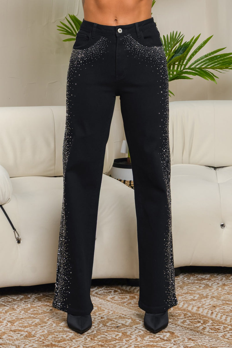 Paquita stretch rhinestones straight leg jeans