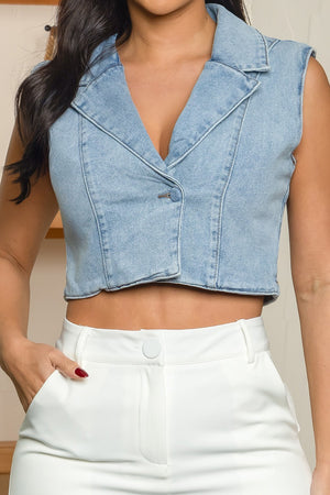 Liam collar neck cropped denim vest