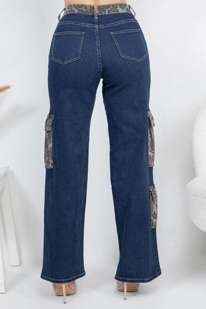 Leopard cargo denim jeans