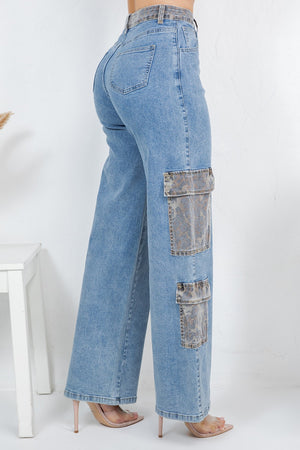 Leopard cargo denim jeans