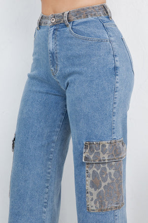 Leopard cargo denim jeans