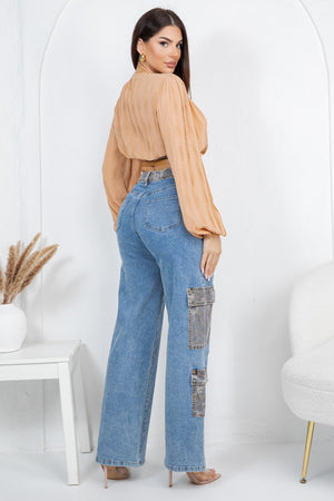 Leopard cargo denim jeans