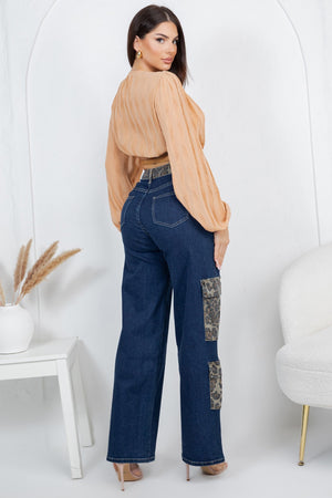 Leopard cargo denim jeans