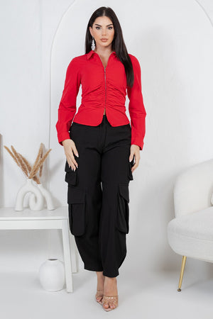 Thea ruched long sleeve top with zipper