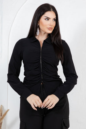Thea ruched long sleeve top with zipper