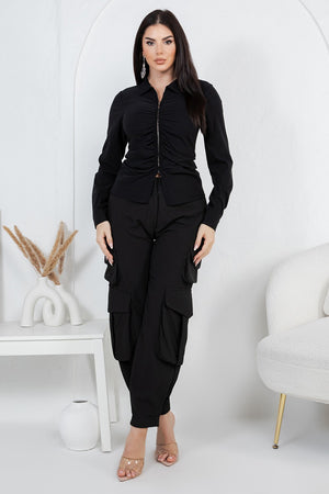 Thea ruched long sleeve top with zipper
