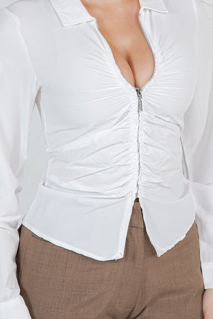 Thea ruched long sleeve top with zipper