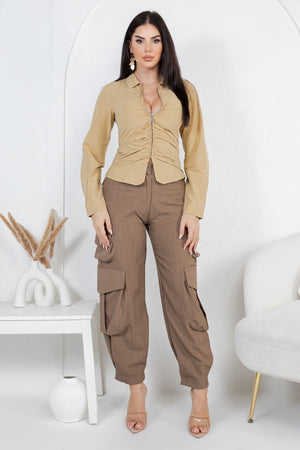 Thea ruched long sleeve top with zipper