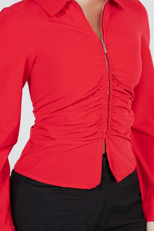 Thea ruched long sleeve top with zipper