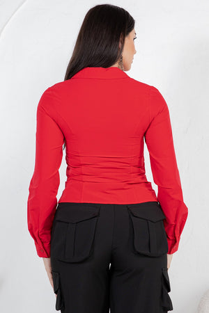 Thea ruched long sleeve top with zipper