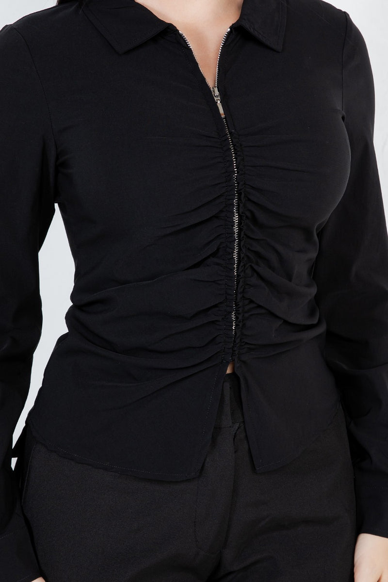 Thea ruched long sleeve top with zipper