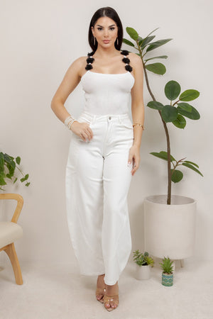 Gisella knit tank top with flower trims