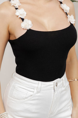 Gisella knit tank top with flower trims