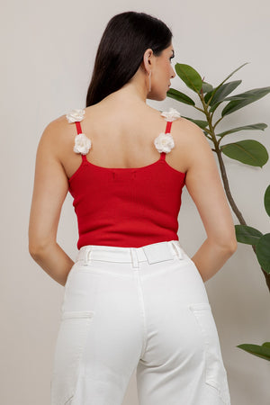Gisella knit tank top with flower trims