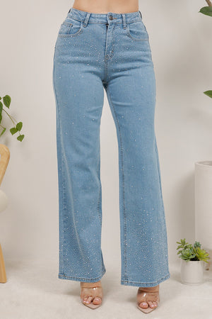 Grenoble rhinestone embellished straight leg blue jean