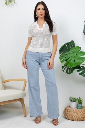 Giovanna Knit mesh pattern top with rhinestones all over