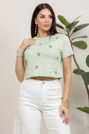 Brisa Embellishment cropped t-shirt